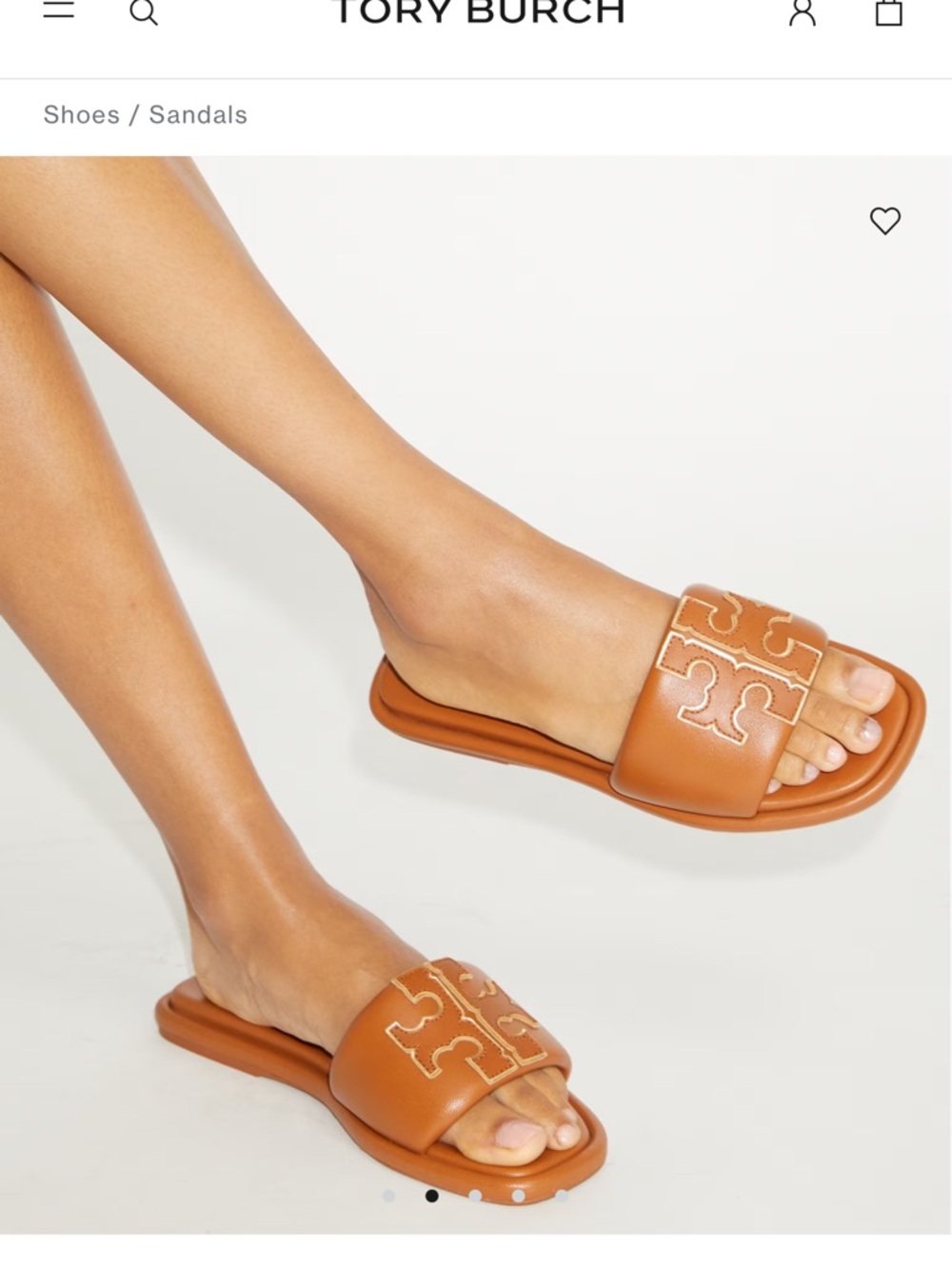 Tory Burch Cognac Leather Logo Slide Sandals - Picture 7 of 7